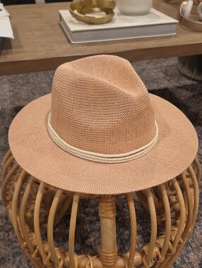 POL for Anthropologie Blush Knit Paper Fedora with Cream Band